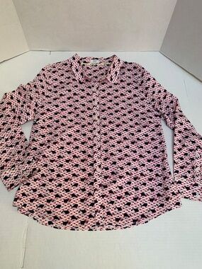 Crown and Ivy Woman's Size XL White with Red and Blue Whales Button Down Shirt